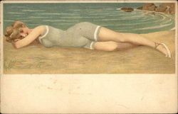 Young Woman in Blue Swimsuit Postcard