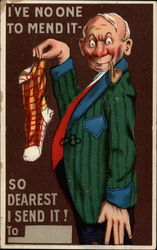 I've No One to Mend It--So Dearest I Send It! Comic, Funny Postcard Postcard