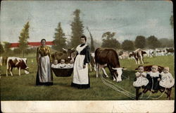 Women with Babies and Cows Postcard