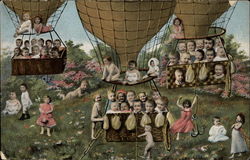 Numerous Babies in Hot Air Balloons Multiple Babies Postcard Postcard