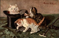 Kittens with Hat, Glove, and Cane Postcard