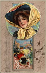 A Pleasant Journey - Young Couple in Car Women Postcard Postcard