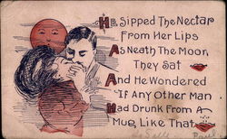 He Sipped the Nectar From Her Lips Romance & Love Postcard Postcard