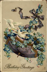 Birthday Greetings - Doves and Umbrella Postcard