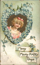 Many Many Happy Days Girls Postcard Postcard