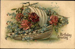 Birthday Greeting--Ship of Flowers Postcard