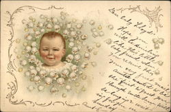 Smiling Baby Surrounded by Flowers Babies Postcard Postcard