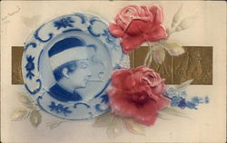 Flowers next to a Plate Postcard