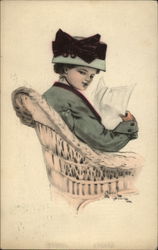 Girl Reading the Paper Women Postcard Postcard