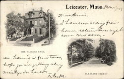 The Savings Bank and Pleasant Street Leicester, MA Postcard Postcard