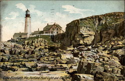 Head Lifht and Cliffs Cape Elizabeth, ME Postcard Postcard