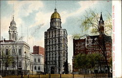 City Hall,, "World" and "Tribune" Buildings Postcard