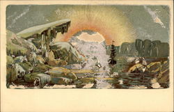 Sailing Ship Among Glaciers Postcard