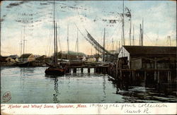 Harbor and Wharf Scene Gloucester, MA Postcard Postcard