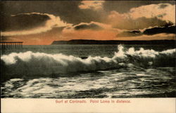 Surf at Coronado. Point Loma in the Distance Postcard