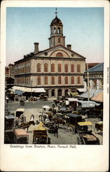 Greetings from Boston, Mass., Faneull Hall Postcard