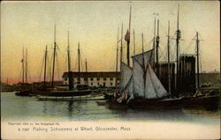 G 7597 Fishing Schooners at Wharf, Gloucester, Mass Massachusetts Postcard Postcard