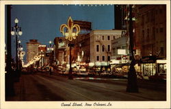 Canal Street at Night New Orleans, LA Postcard Postcard