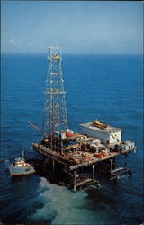 Gulf Oil Company fixed platform style oil drilling rig Oil Wells Postcard Postcard