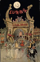 Luna Park by Moonlight Amusement Parks Postcard Postcard