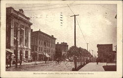 Market Street showing the four National Banks Postcard