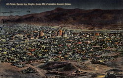 Mt. Frankline Scenic Drive View by Night El Paso, TX Postcard Postcard