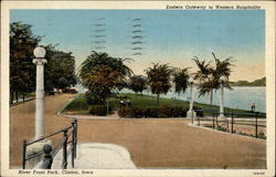 Eastern Gateway to Western Hospitality, River Front Park Clinton, IA Postcard Postcard