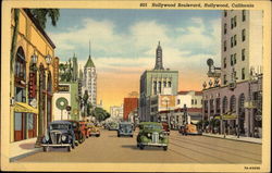 Drawing of Hollywood Boulevard Postcard