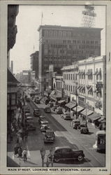 Main Street, Looking West Stockton, CA Postcard Postcard