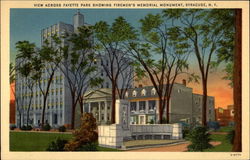 View Across Fayette Park Showing Firemen's Memorial Monument Postcard