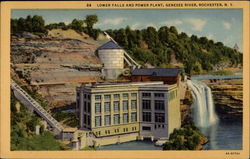 Lower Falls and Power Plant Genesse River Postcard