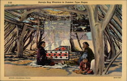 Navajo Rug Weavers in Summer Type Hogan Arizona Native Americana Postcard Postcard