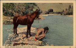 Apache Warrior at Navajo Rio Arizona Native Americana Postcard Postcard