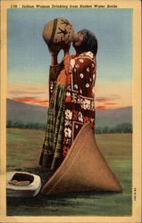 Indian Woman Drinking From Basket Water Bottle Postcard