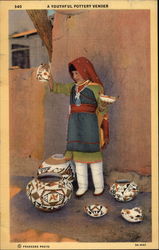 A youthful pottery vendor New Mexico Native Americana Postcard Postcard