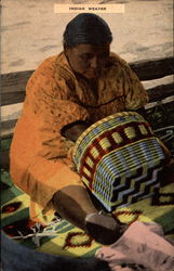 Native American woman weaving basket, "Indian Weaver" Native Americana Postcard Postcard