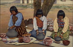 Pueblo Indian Women Making Pottery Postcard