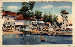 Restaurant and Beach at Picnic Grounds Harveys Lake, PA Postcard Postcard