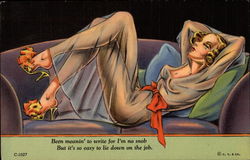 She's Lying Down on the Job Swimsuits & Pinup Postcard Postcard