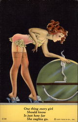 Woman in lingerie leaning over smoking cigarette Swimsuits & Pinup Postcard Postcard