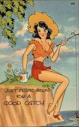 Country Girl Fishing Swimsuits & Pinup Postcard Postcard