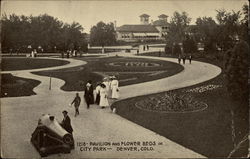 Pavilion and Flower Beds in City Park Postcard