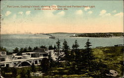 Fort Levet, Cushing's Island, showing ship channel and Portland Head light in the distance Postcard