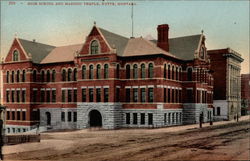 High School and Masonic Temple Postcard