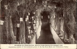 Interior of Burlington Route Farm Products Exhibit Car Postcard