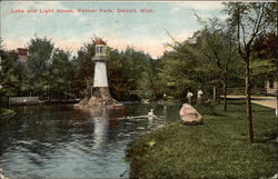 Lake and Light House, Palmer Park Postcard