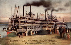 Steamer "J.S.", Steamer "W.W.", and Barge Riverboats Postcard Postcard