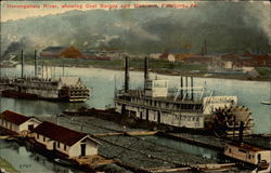 Monongahela River, showing Coal Barges and Steamers Postcard