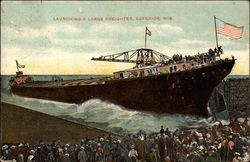 Launching A Large Freighter Postcard