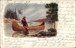 Indian Canoeing Native Americana Postcard Postcard